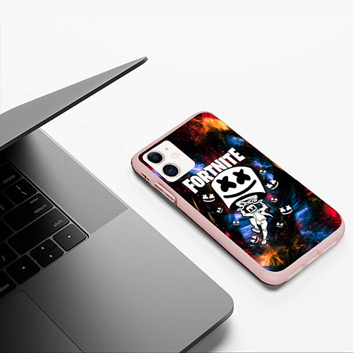 Чехол iPhone 11 матовый FORTNITE x MARSHMELLO / 3D-Светло-розовый – фото 3