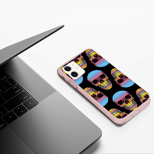 Чехол iPhone 11 матовый Neon skull! / 3D-Светло-розовый – фото 3