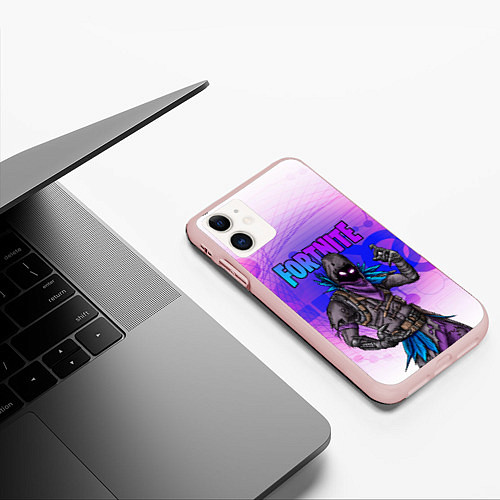 Чехол iPhone 11 матовый FORTNITE CROW / 3D-Светло-розовый – фото 3