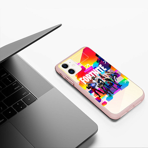 Чехол iPhone 11 матовый FORTNITE / 3D-Светло-розовый – фото 3