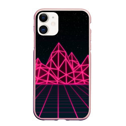 Чехол iPhone 11 матовый Неоновые Горы, цвет: 3D-светло-розовый