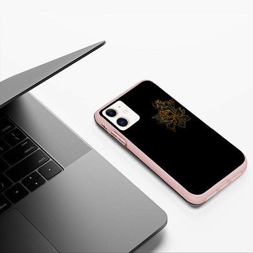 Чехол iPhone 11 матовый Золотая роза / 3D-Светло-розовый – фото 3