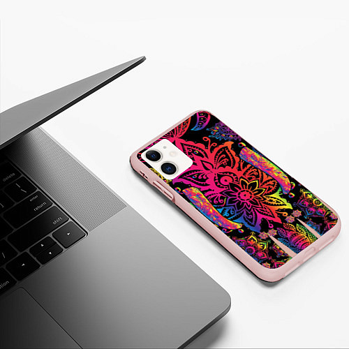Чехол iPhone 11 матовый  Слон с орнаментом / 3D-Светло-розовый – фото 3