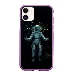 Чехол iPhone 11 матовый Космонавт, цвет: 3D-фиолетовый