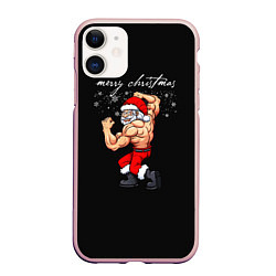 Чехол iPhone 11 матовый Strong Santa, цвет: 3D-светло-розовый