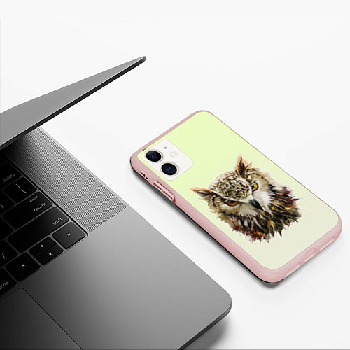 Чехол iPhone 11 матовый Арт сова яркая / 3D-Светло-розовый – фото 3