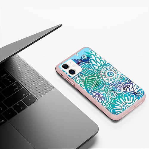 Чехол iPhone 11 матовый Цветочный узор / 3D-Светло-розовый – фото 3