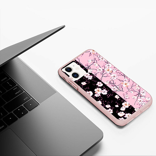 Чехол iPhone 11 матовый САКУРА SAKURA ВИШНЯ / 3D-Светло-розовый – фото 3