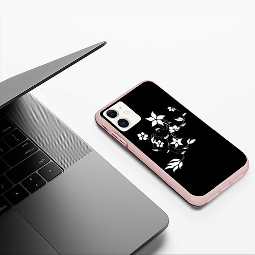 Чехол iPhone 11 матовый Цвета цветов черное / 3D-Светло-розовый – фото 3