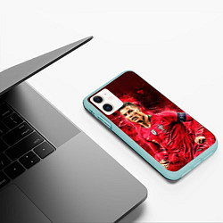 Чехол iPhone 11 матовый Криштиану Роналду Португалия, цвет: 3D-мятный — фото 2