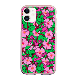 Чехол iPhone 11 матовый Цветы Сакуры, Sakura, цвет: 3D-светло-розовый