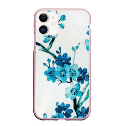 Чехол iPhone 11 матовый Голубая сакура, цвет: 3D-светло-розовый