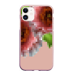 Чехол iPhone 11 матовый Пиксельный узор Маки, цвет: 3D-светло-розовый