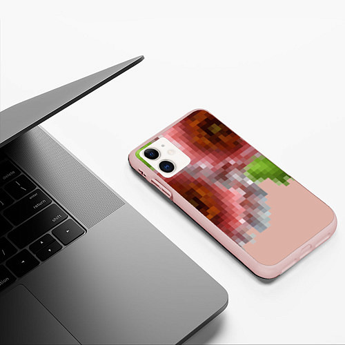 Чехол iPhone 11 матовый Пиксельный узор Маки / 3D-Светло-розовый – фото 3