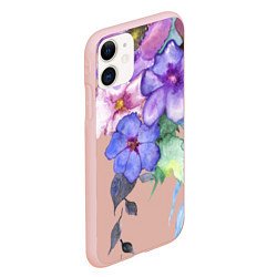 Чехол iPhone 11 матовый Акварель цветы, цвет: 3D-светло-розовый — фото 2