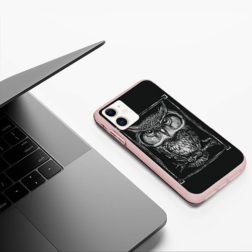 Чехол iPhone 11 матовый Филин / 3D-Светло-розовый – фото 3