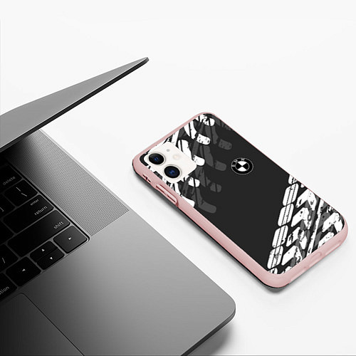 Чехол iPhone 11 матовый БМВ BMW TIRE TREAD / 3D-Светло-розовый – фото 3