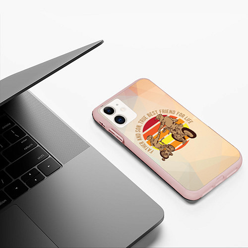 Чехол iPhone 11 матовый Отец и сын - лучшие друзья / 3D-Светло-розовый – фото 3