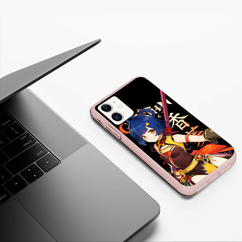 Чехол iPhone 11 матовый Сян Лин Genshin Impact / 3D-Светло-розовый – фото 3