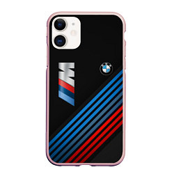 Чехол iPhone 11 матовый BMW STRIPE, цвет: 3D-светло-розовый