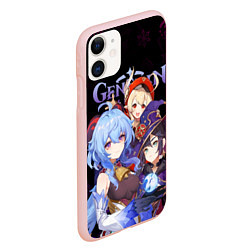Чехол iPhone 11 матовый Genshin Impact: Гань Юй, Кли, Мона, цвет: 3D-светло-розовый — фото 2