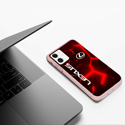 Чехол iPhone 11 матовый ЛЕКСУС КРАСНЫЕ 3Д ПЛИТЫ / 3D-Светло-розовый – фото 3