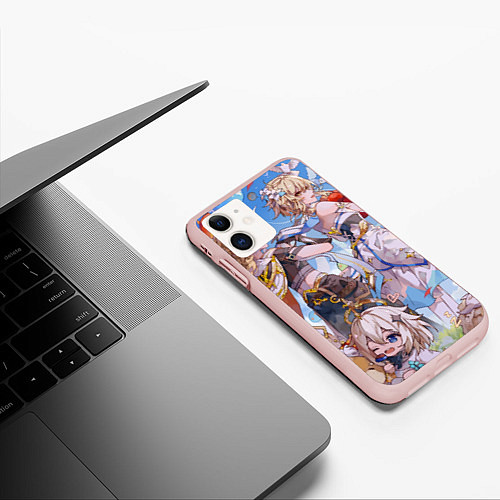 Чехол iPhone 11 матовый Genshin impact день рождение / 3D-Светло-розовый – фото 3