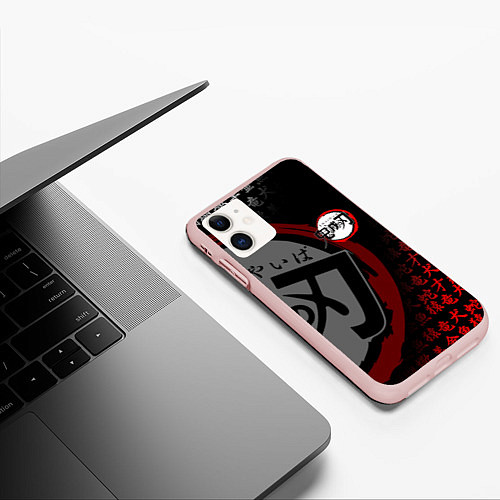 Чехол iPhone 11 матовый КЛИНОК РАССЕКАЮЩИЙ ДЕМОНОВ ИЕРОГЛИФЫ ЛОГО / 3D-Светло-розовый – фото 3