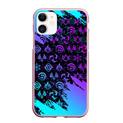 Чехол iPhone 11 матовый GENSHIN NEON PATTERN SYMBOL НЕОН ЭМБЛЕМЫ, цвет: 3D-светло-розовый