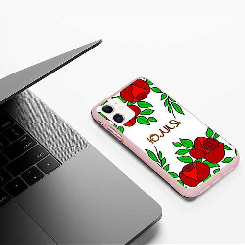 Чехол iPhone 11 матовый Юлия в розах / 3D-Светло-розовый – фото 3