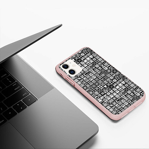 Чехол iPhone 11 матовый Geometry Dash: BW Pattern / 3D-Светло-розовый – фото 3