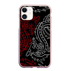 Чехол iPhone 11 матовый БЕЛО КРАСНЫЙ ДРАКОН RED WHITE DRAGON, цвет: 3D-светло-розовый