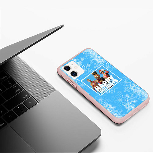 Чехол iPhone 11 матовый Happy holidays Fortnite / 3D-Светло-розовый – фото 3