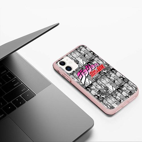 Чехол iPhone 11 матовый JOJOS BIZARRE ADVENTURE ЧЁРНО БЕЛОЕ / 3D-Светло-розовый – фото 3