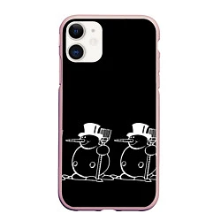 Чехол iPhone 11 матовый Снеговик на черном фоне, цвет: 3D-светло-розовый