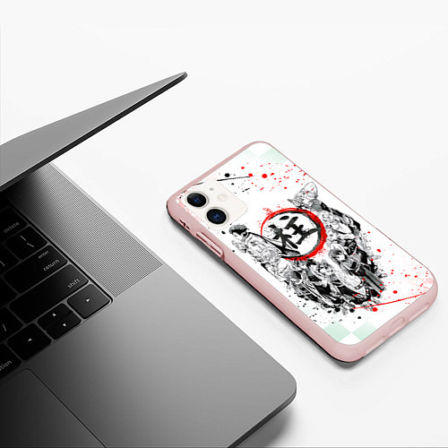 Чехол iPhone 11 матовый КЛИНОК РАССЕКАЮЩИЙ ДЕМОНОВ, БРЫЗГИ КРАСОК / 3D-Светло-розовый – фото 3