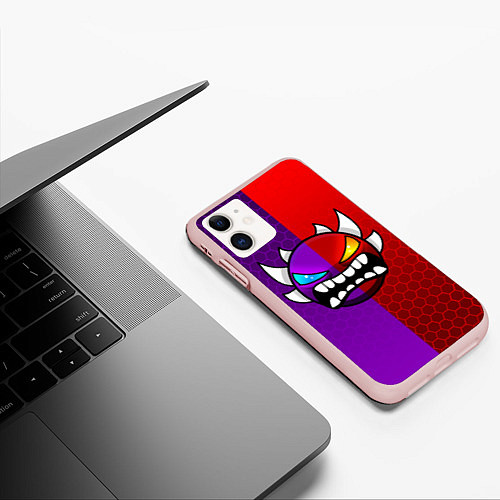 Чехол iPhone 11 матовый Geometry Dash: Violet x Red / 3D-Светло-розовый – фото 3