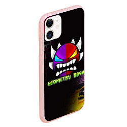 Чехол iPhone 11 матовый Geometry Dash: Demon Art, цвет: 3D-светло-розовый — фото 2