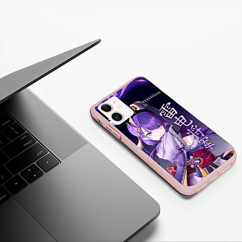 Чехол iPhone 11 матовый Сёгун Райден - Геншин Импакт / 3D-Светло-розовый – фото 3