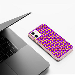 Чехол iPhone 11 матовый Фиолетовый Фон с Желтыми Квадратами Иллюзия Движен, цвет: 3D-светло-розовый — фото 2