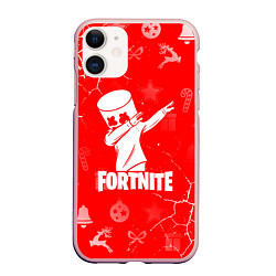Чехол iPhone 11 матовый Fortnite - Marshmello новогодний, цвет: 3D-светло-розовый