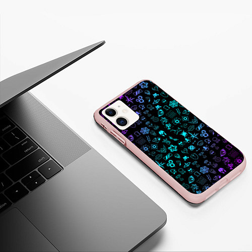 Чехол iPhone 11 матовый RAINBOW SIX SIEGE NEON PATTERN SYMBOL / 3D-Светло-розовый – фото 3