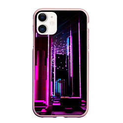 Чехол iPhone 11 матовый Ночной город в киберпанке, цвет: 3D-светло-розовый