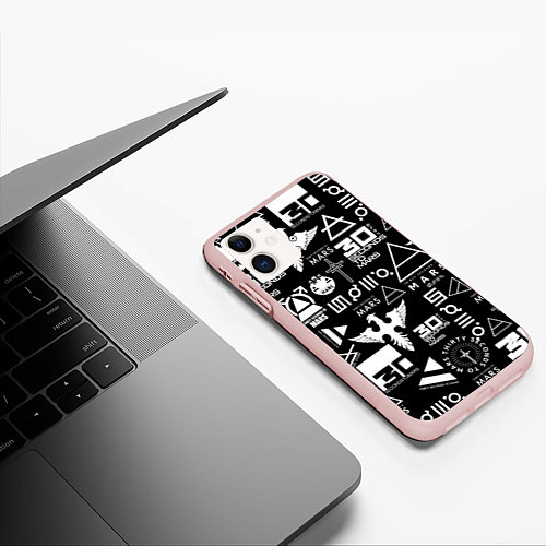 Чехол iPhone 11 матовый 30 Seconds to Mars: Паттерн логотипов / 3D-Светло-розовый – фото 3