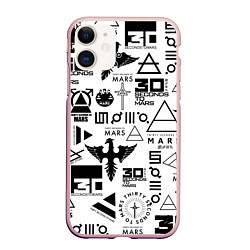 Чехол iPhone 11 матовый 30 Seconds to Mars паттерн, цвет: 3D-светло-розовый