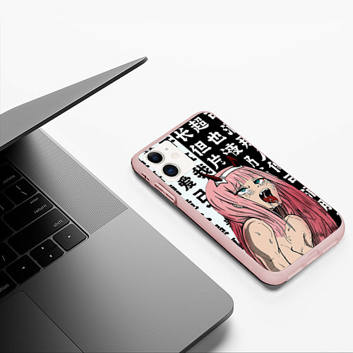 Чехол iPhone 11 матовый AHEGAO ZERO TWO Зеро ту ахегао / 3D-Светло-розовый – фото 3