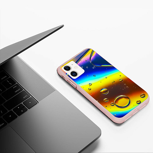 Чехол iPhone 11 матовый Градиент Жёлто-Синяя Абстракция / 3D-Светло-розовый – фото 3