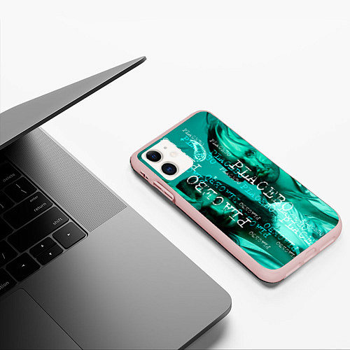 Чехол iPhone 11 матовый Placebo - turquoise / 3D-Светло-розовый – фото 3