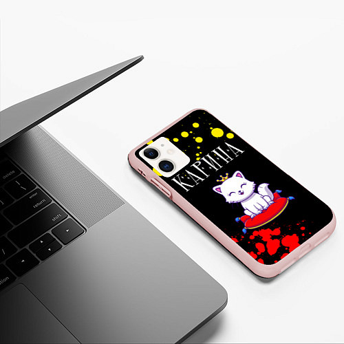 Чехол iPhone 11 матовый Карина - КОШКА - Краска / 3D-Светло-розовый – фото 3