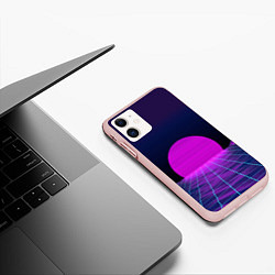 Чехол iPhone 11 матовый Закат розового солнца Vaporwave Психоделика, цвет: 3D-светло-розовый — фото 2